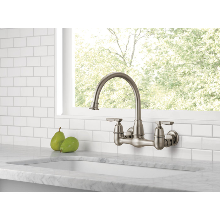 Delta Corin Wall Mount Kitchen Faucet, Two Handle Kitchen Sink Faucet